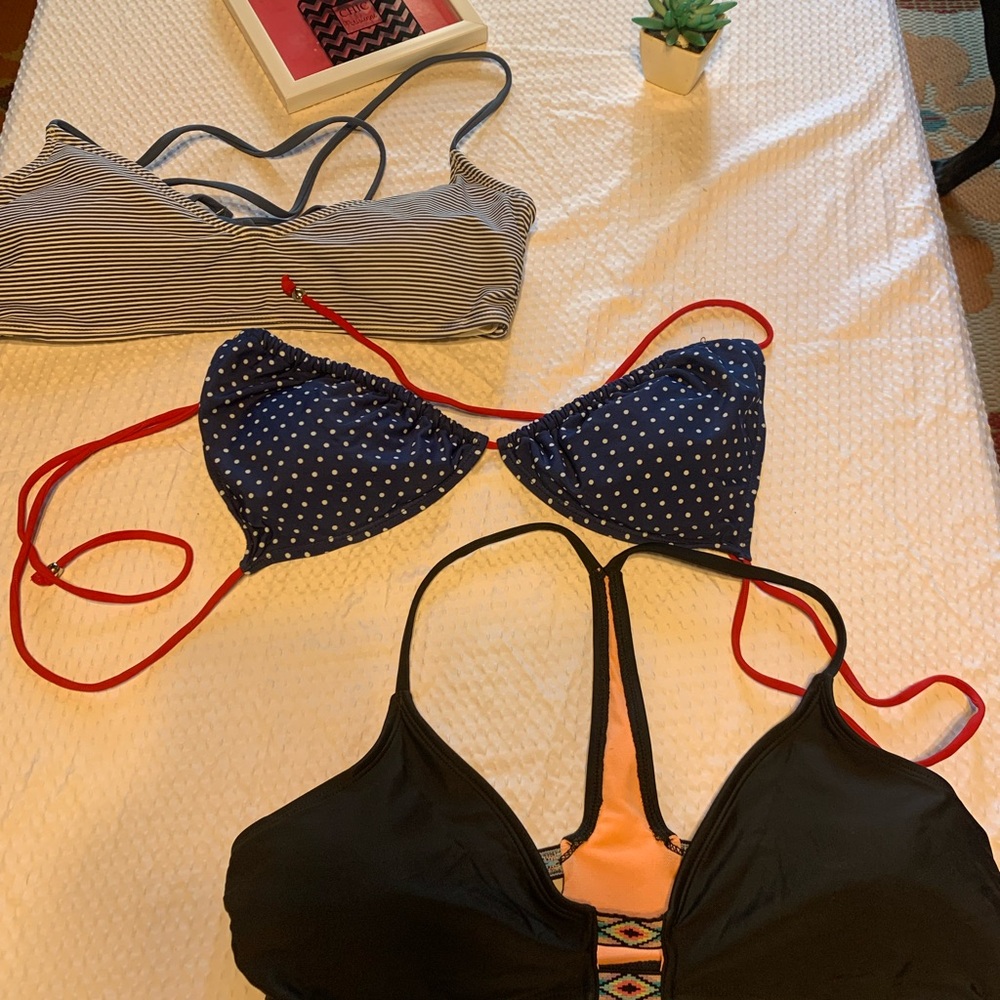 Multiples Women's Swim Bikinis - Black, Blue, and Striped